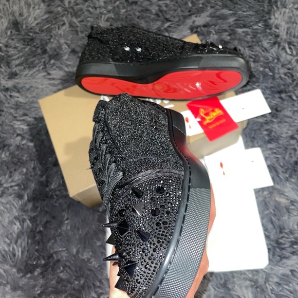 Christian Louboutin Glitter Black Spiked Sneakers - Picture 6 of 6